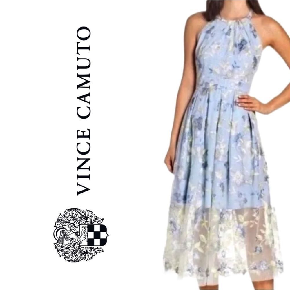 Vince Camuto Light Blue Floral Halter Midi Dress